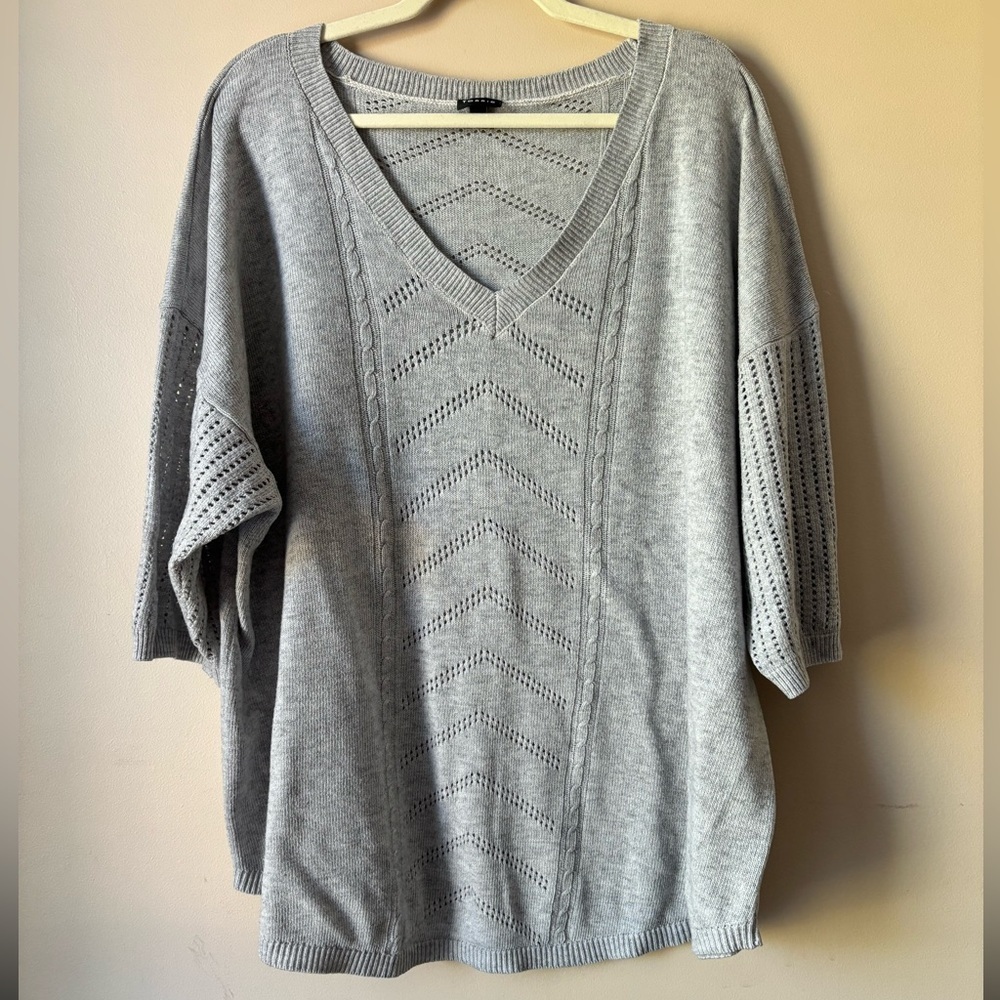 😍2/$20 Torrid Plus Sz 5X Pointelle Pullover V-Neck Sweater Grey
